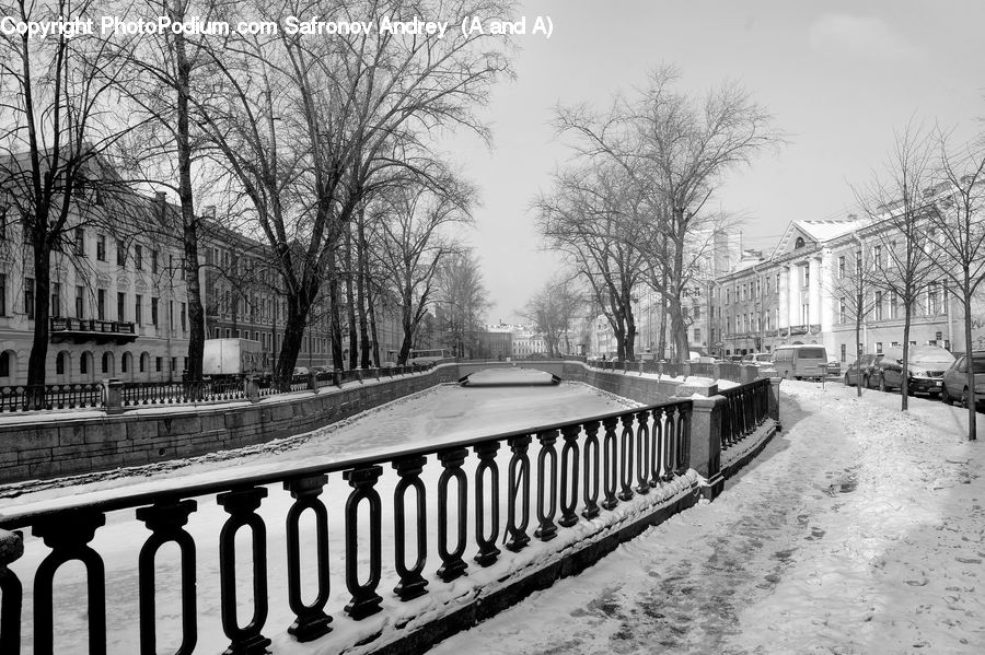 Railing, Ice, Outdoors, Snow, City, Downtown, Urban