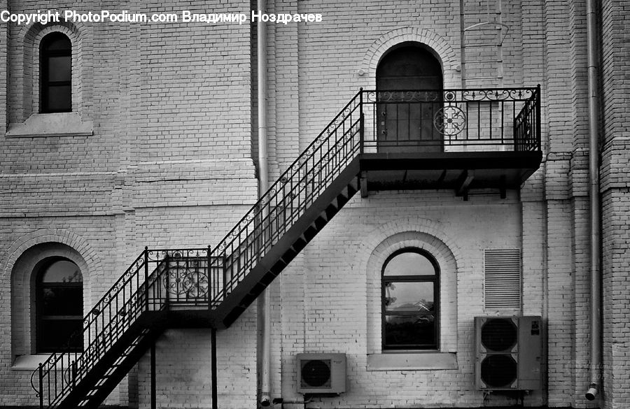 Brick, Arch, Railing, Bench, Fence, Wall, Window