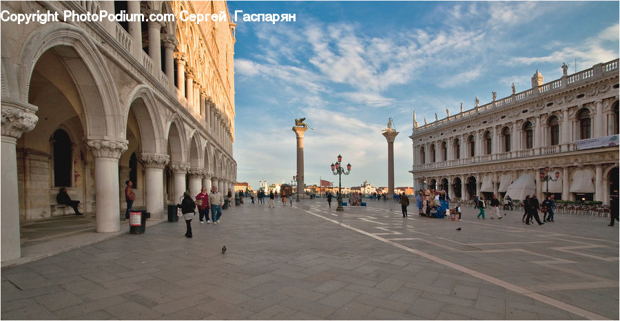 Architecture, Downtown, Plaza, Town Square, Road, Street, Town