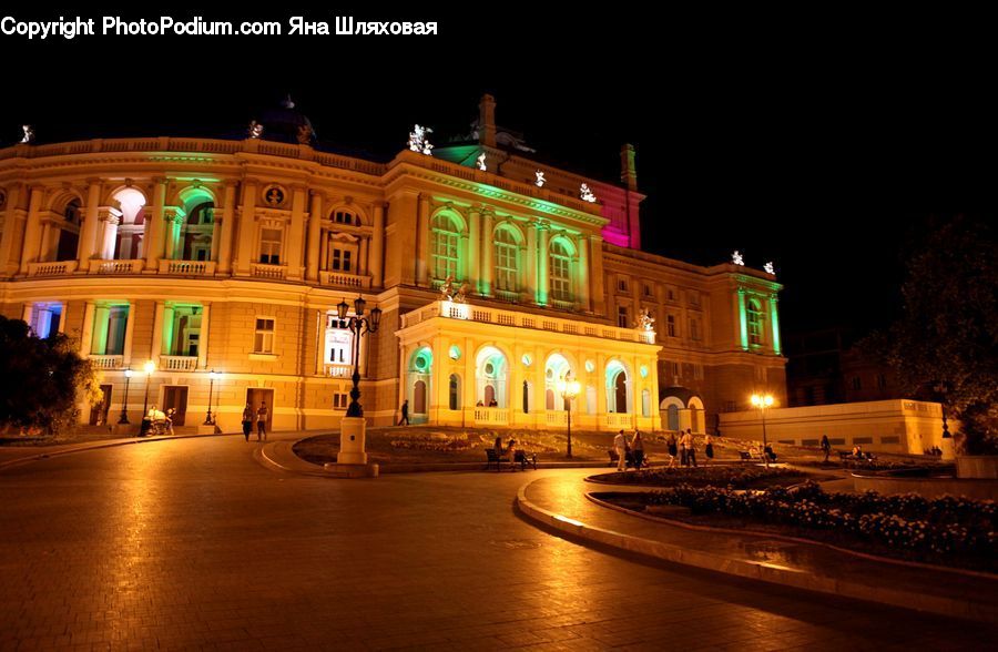 Night, Outdoors, Building, Architecture, Downtown, Plaza, Town