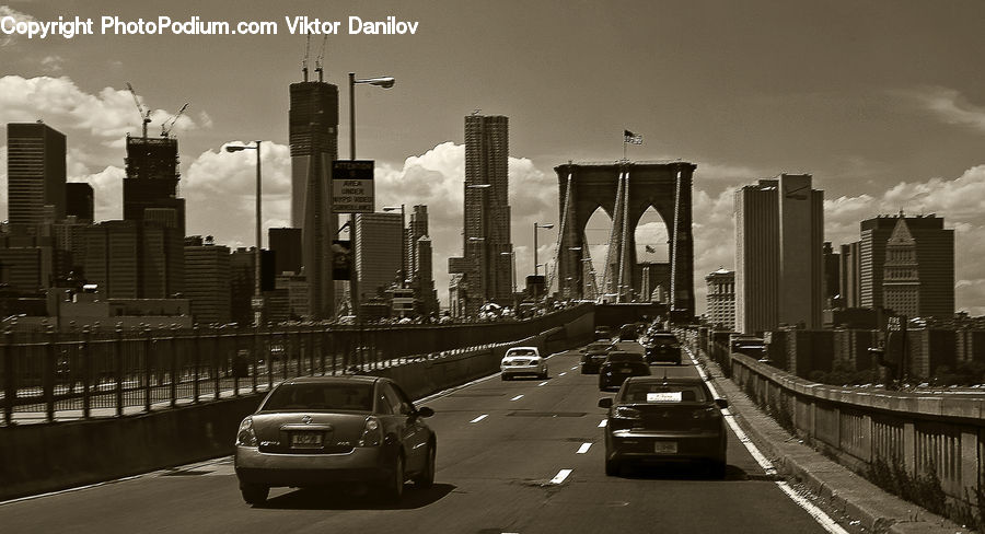 Automobile, Car, Vehicle, Bridge, City, Downtown, Parking