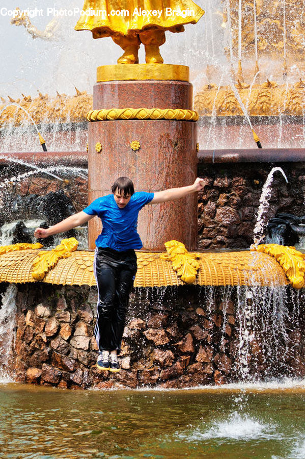 Human, People, Person, Fountain, Water, Gold, Female