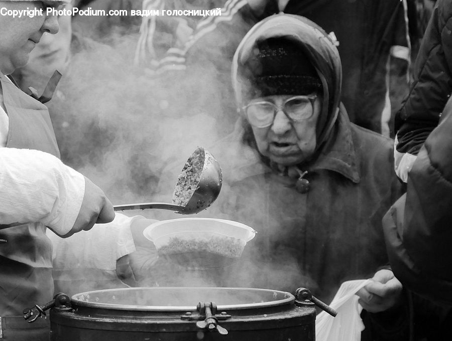 People, Person, Human, Smoke, Frying Pan, Wok, Portrait