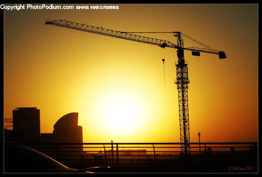 Constriction Crane, Dusk, Outdoors, Sky, Sunlight, Sunrise, Sunset