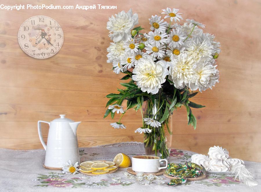Plant, Potted Plant, Bowl, Flower, Flower Arrangement, Flower Bouquet, Analog Clock