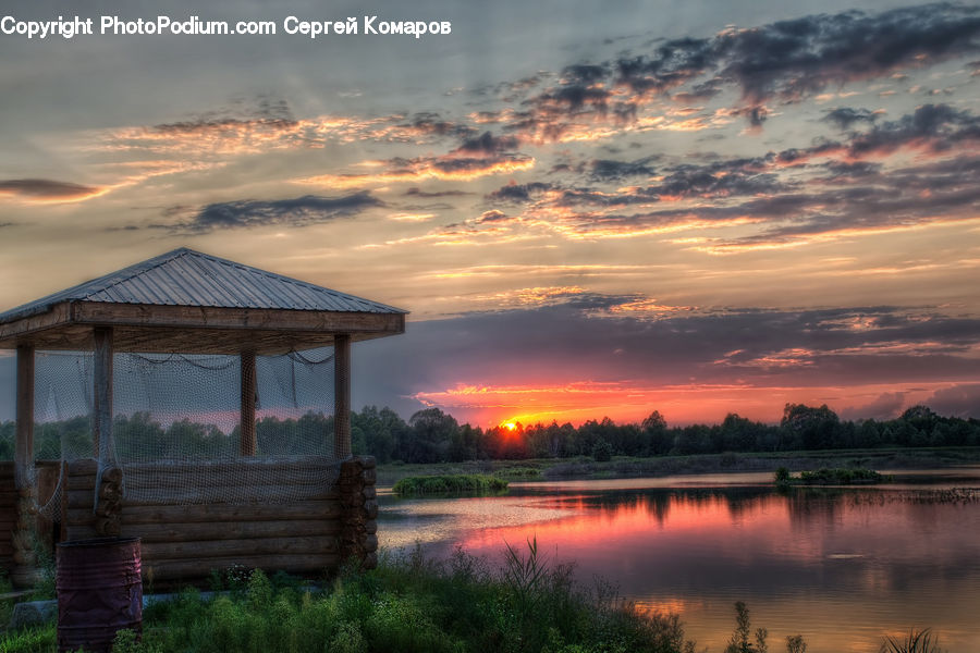 Gazebo, Building, Hut, Shelter, Outdoors, Pond, Water