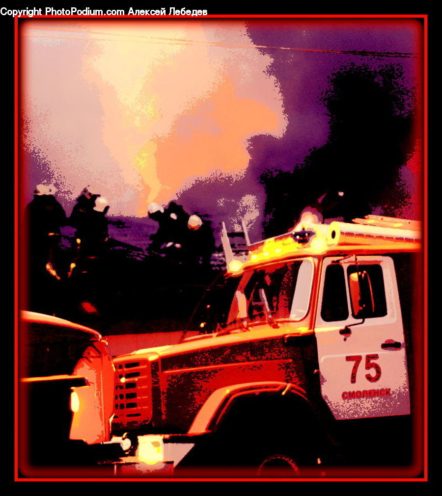 Fire Truck, Truck, Vehicle, Ambulance, Van, Flyer, Poster