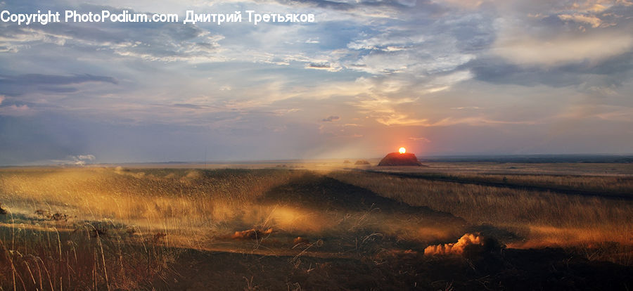 Eruption, Volcano, Field, Grass, Grassland, Land, Outdoors