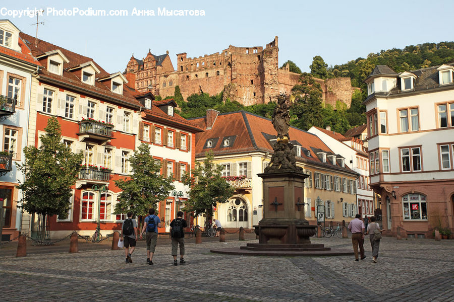 Architecture, Downtown, Plaza, Town, Town Square, Brick, Road