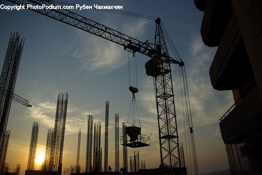 People, Person, Human, Construction, Freeway, Overpass, Constriction Crane