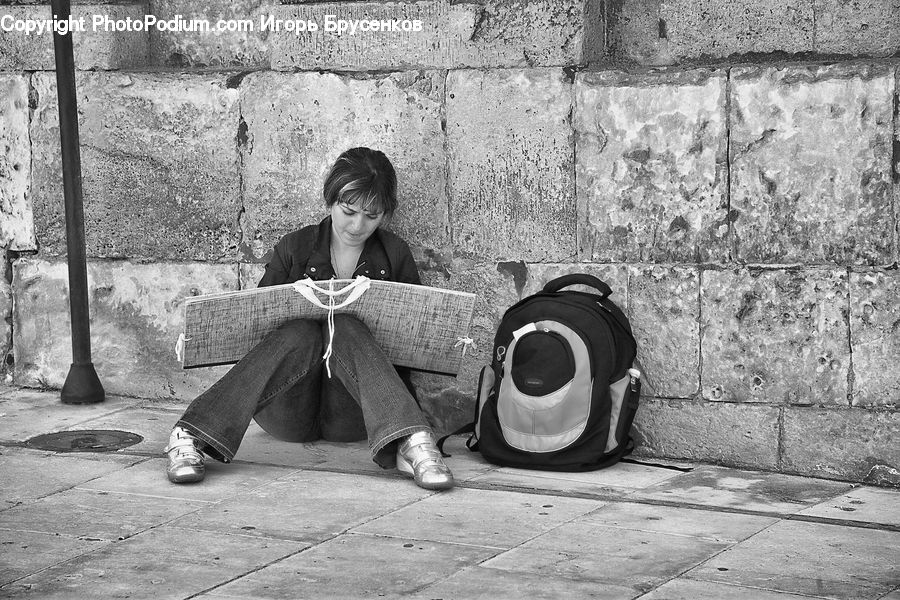 People, Person, Human, Backpack, Bag, Reading, Portrait