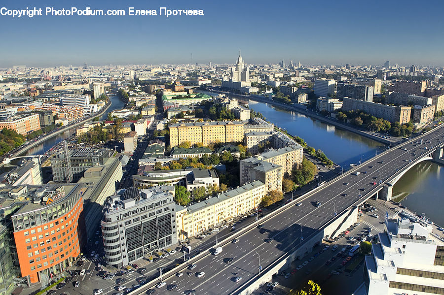 Aerial View, City, Downtown, Intersection, Road, Metropolis, Urban