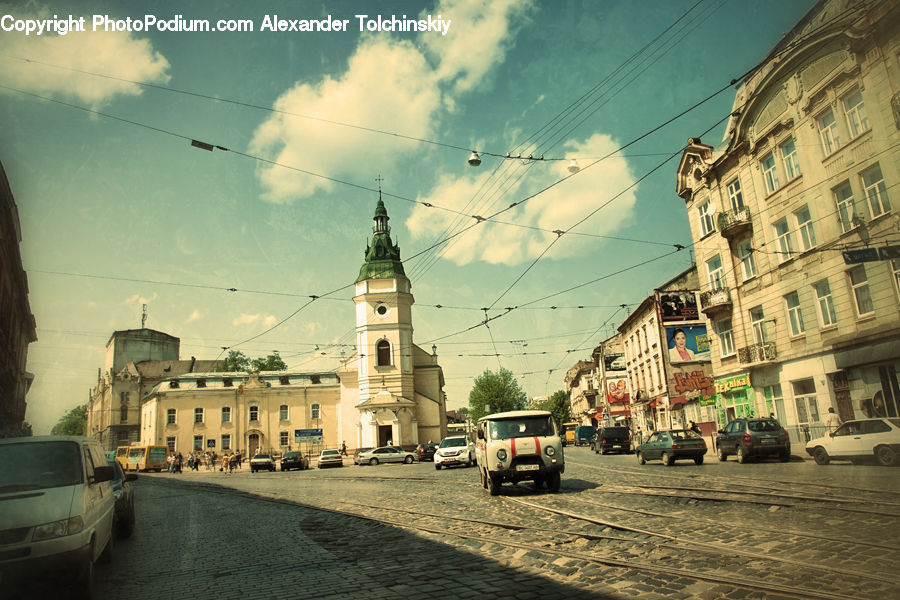 Architecture, Downtown, Plaza, Town Square, Cable Car, Trolley, Vehicle