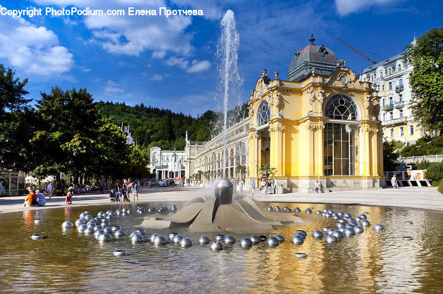 Fountain, Water, Architecture, Downtown, Plaza, Town Square, Motor