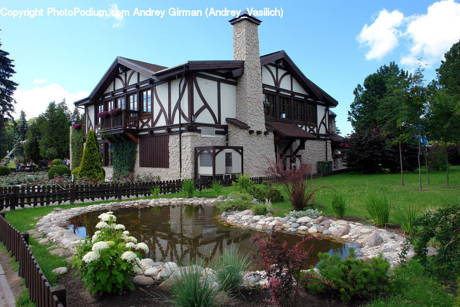 Building, Cottage, Housing, Outdoors, Pond, Water, Deck