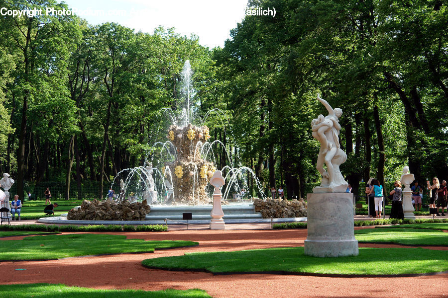 Fountain, Water, Art, Sculpture, Statue, Forest, Vegetation