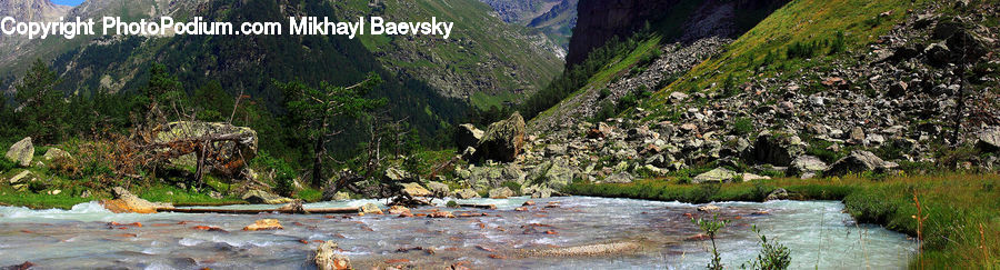 Creek, Outdoors, River, Water, Mountain, Valley, Alps