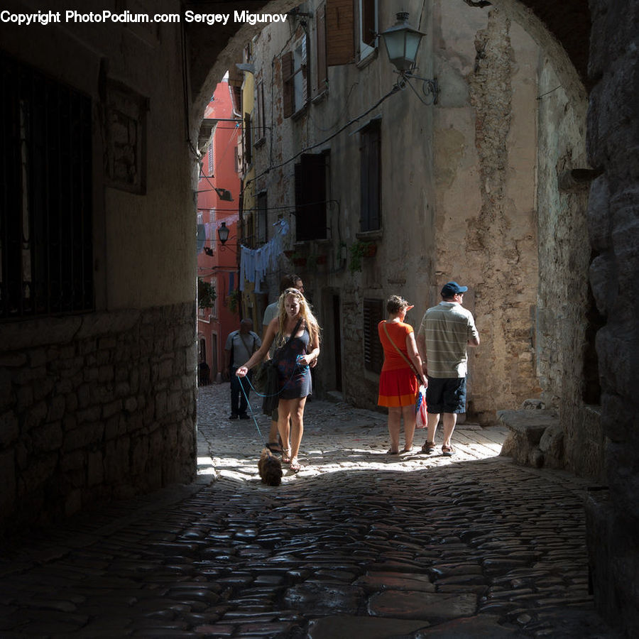 Cobblestone, Pavement, Walkway, Blonde, Female, Person, Woman