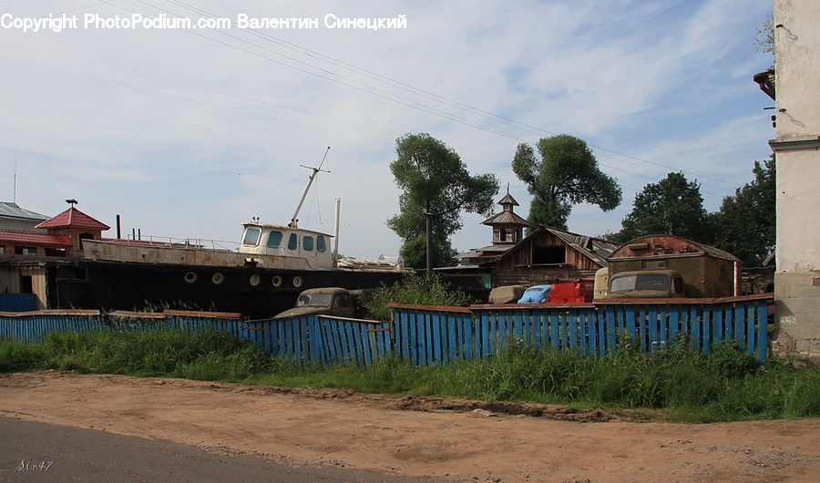 Boat, Watercraft, Train, Vehicle, Roof, Tile Roof, Building