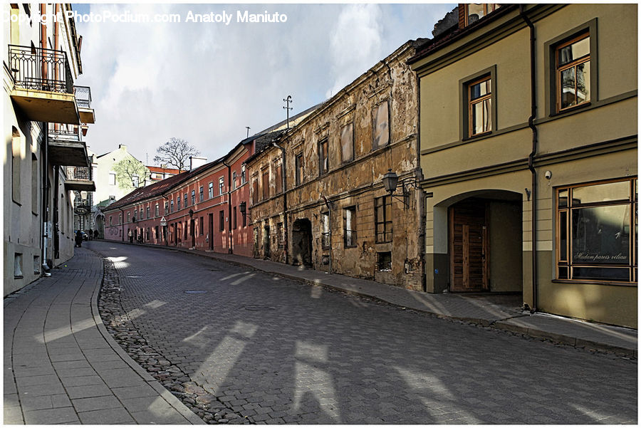 Blackboard, Road, Street, Town, Pavement, Building, Housing