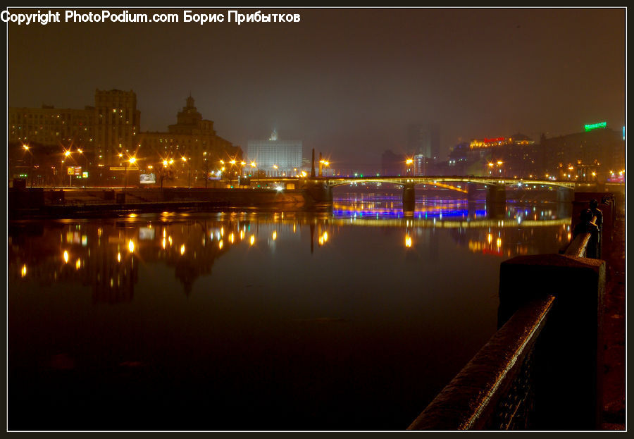 Bridge, City, Downtown, Metropolis, Urban, Night, Outdoors