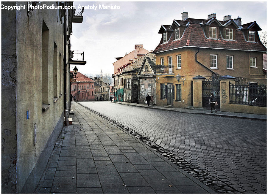 Building, Downtown, Town, Cobblestone, Pavement, Walkway, Road