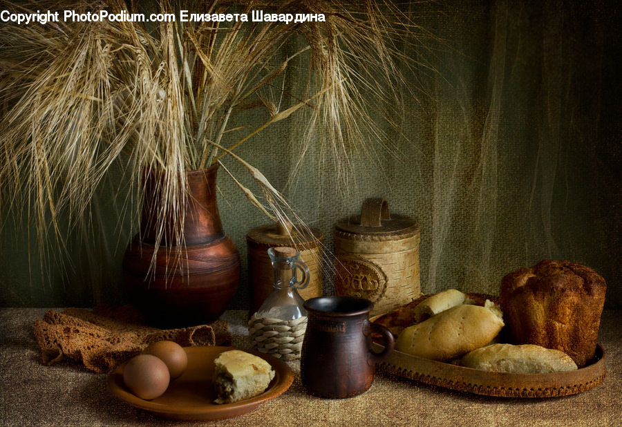 Egg, Garlic, Plant, Pot, Pottery, Bread, Food