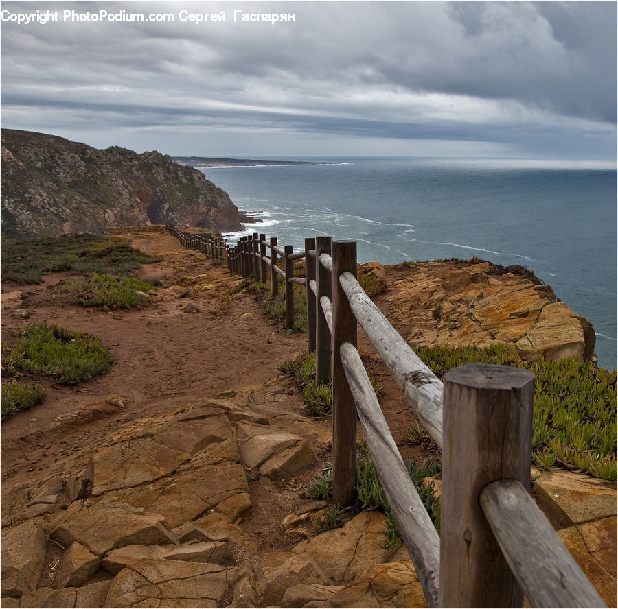 Coast, Outdoors, Sea, Water, Bench, Boardwalk, Deck