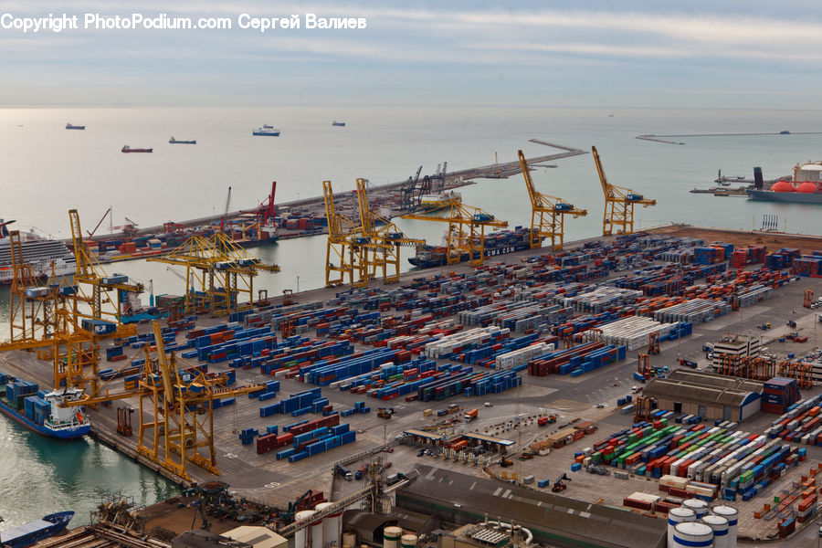 Constriction Crane, Dock, Port, Waterfront, Aerial View, Ship, Vessel