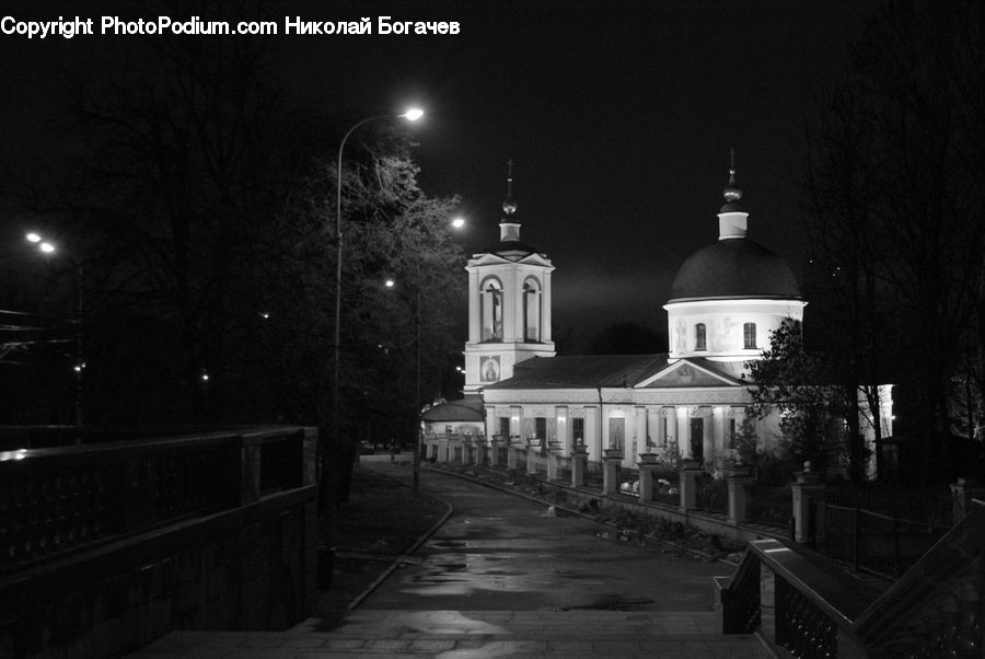 Bench, Night, Outdoors, Architecture, Dome, Church, Worship