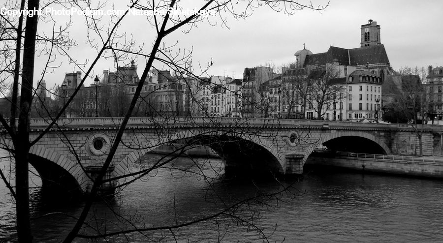 Bridge, Arch, Outdoors, River, Water, City, Downtown