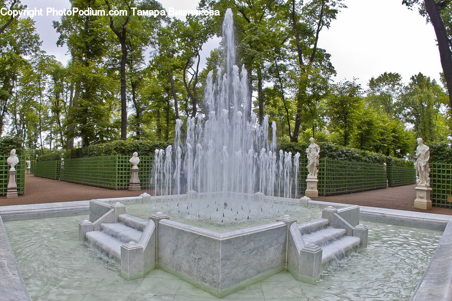 Fountain, Water, Tomb, Bench, Park, Architecture, Downtown