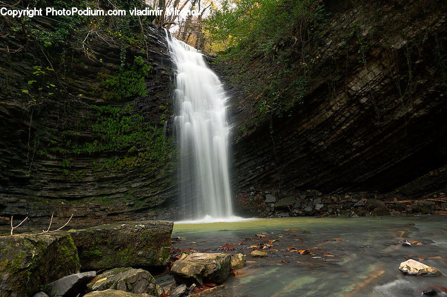 Outdoors, River, Water, Waterfall, Rock, Creek, Forest