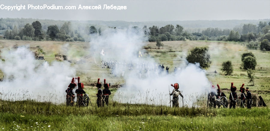 Hunting, Smoke, Field, Grass, Grassland, Plant, Land