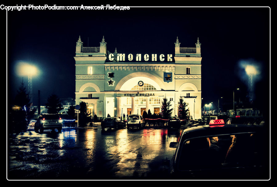 Cab, Car, Taxi, Vehicle, Architecture, Bell Tower, Clock Tower