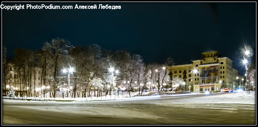 Night, Outdoors, Intersection, Road, City, Downtown, Metropolis