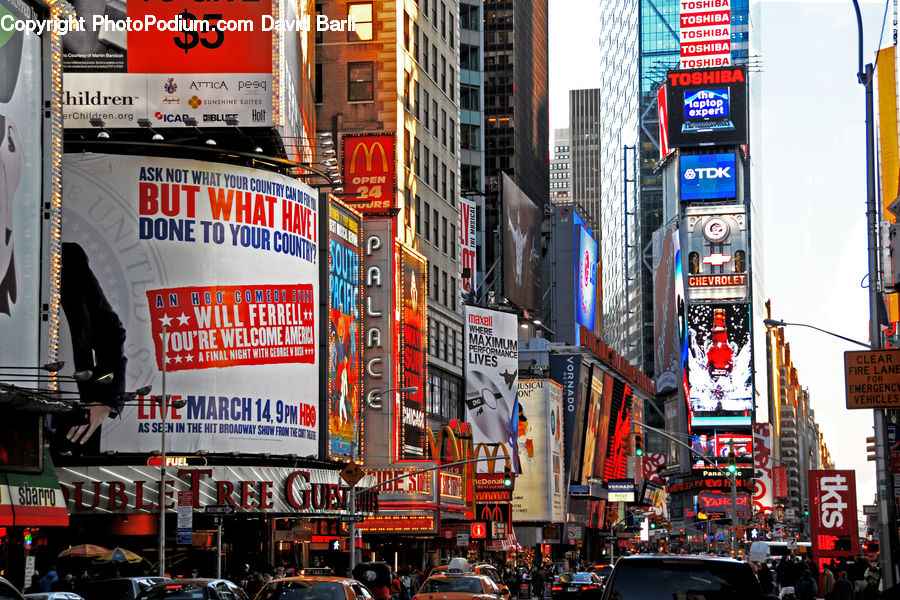 City, Downtown, Billboard, Urban, Road, Street, Town