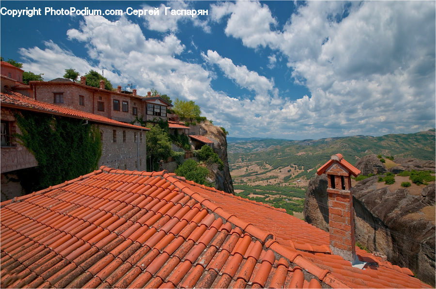 Roof, Tile Roof, Brick, Countryside, Outdoors, Building, Downtown