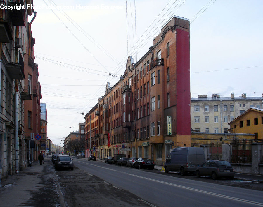 Car, Van, Road, Street, Town, Apartment Building, Building