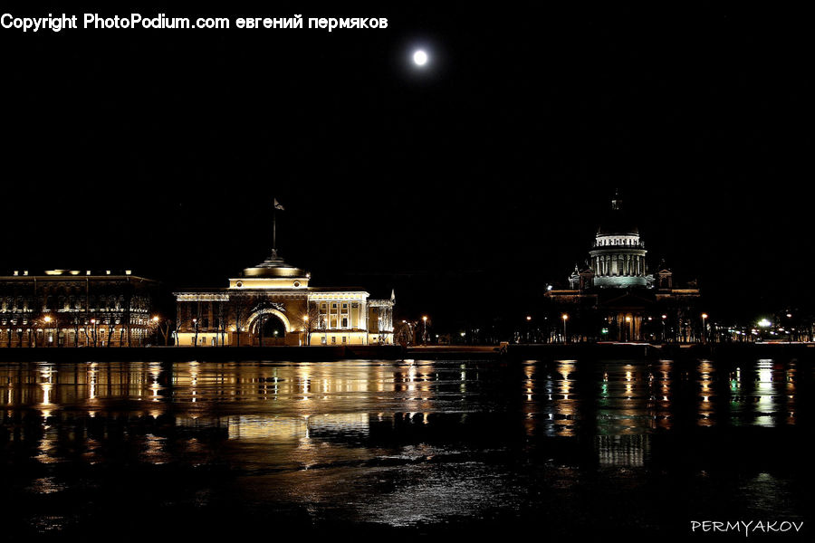 Night, Outdoors, Ripple, Water, Architecture, Cathedral, Church