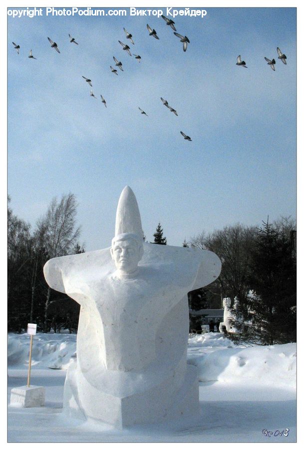Art, Sculpture, Statue, Ice, Outdoors, Snow, Modern Art