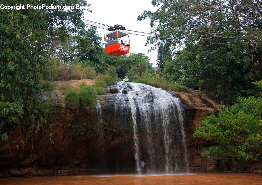 Cable Car, Trolley, Vehicle, Outdoors, River, Water, Waterfall