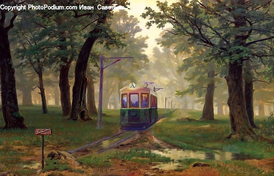 Cable Car, Trolley, Vehicle, Art, Painting, Rail, Streetcar