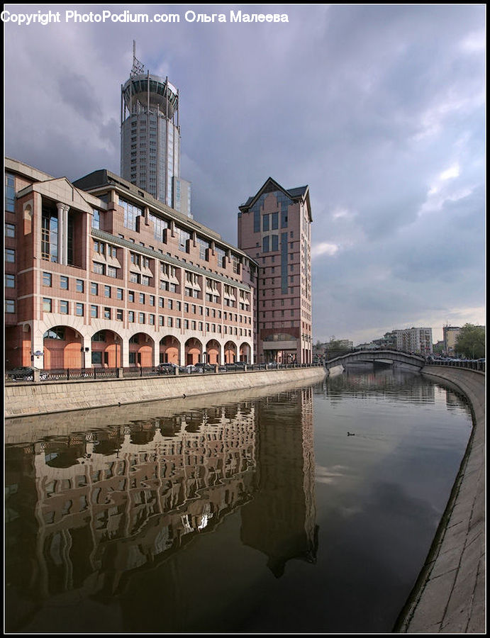 Architecture, City, Downtown, High Rise, Skyscraper, Canal, Outdoors