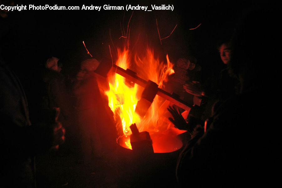 People, Person, Human, Night, Outdoors, Bonfire, Campfire