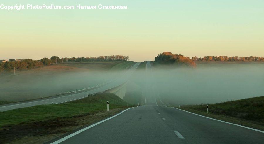 Road, Freeway, Dirt Road, Gravel, Highway, Fog, Dawn
