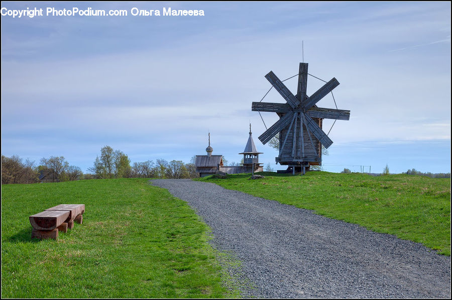 Dirt Road, Gravel, Road, Field, Architecture, Bell Tower, Clock Tower