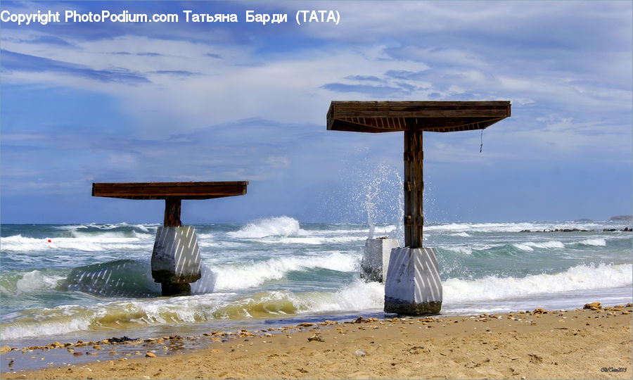Gate, Torii, Beach, Coast, Outdoors, Sea, Water