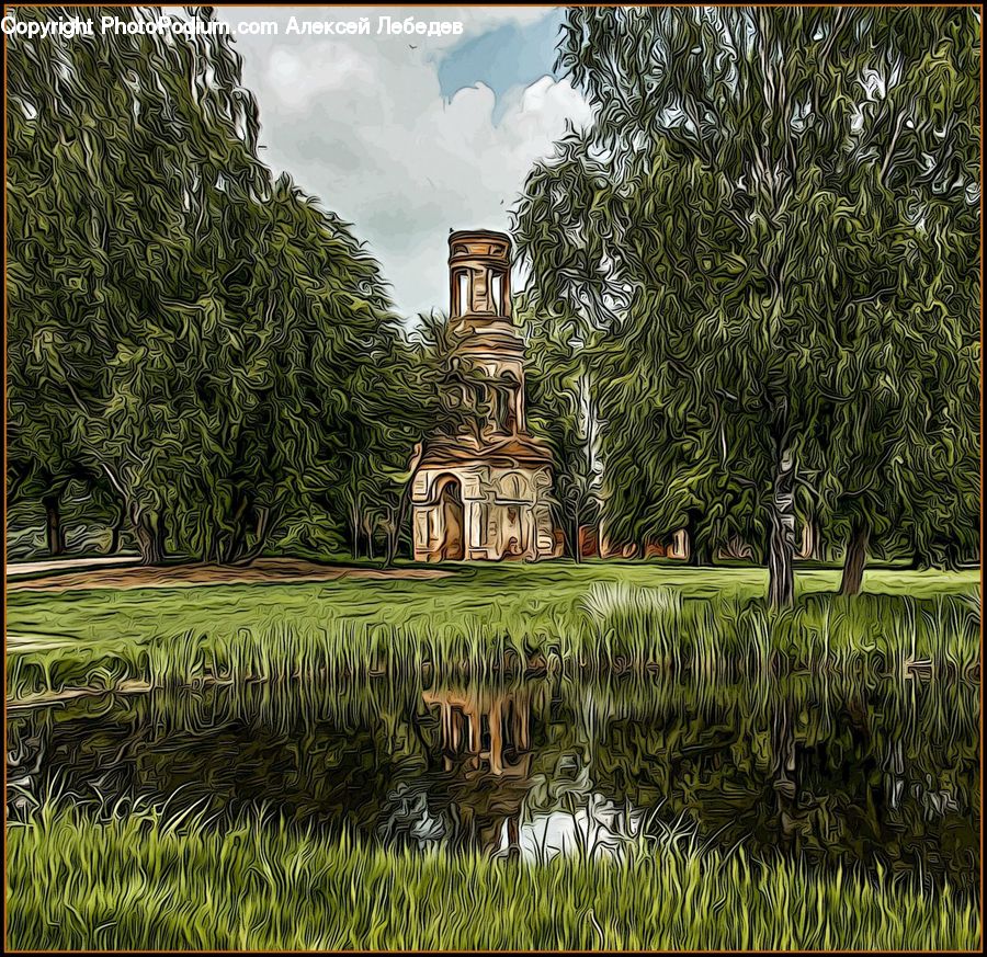 Art, Conifer, Fir, Plant, Tree, Architecture, Mansion