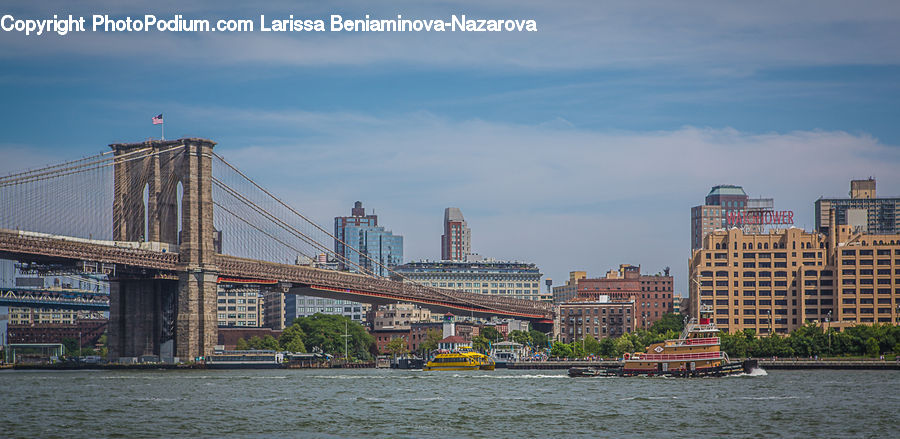 Barge, Boat, Tugboat, Building, Housing, City, Downtown